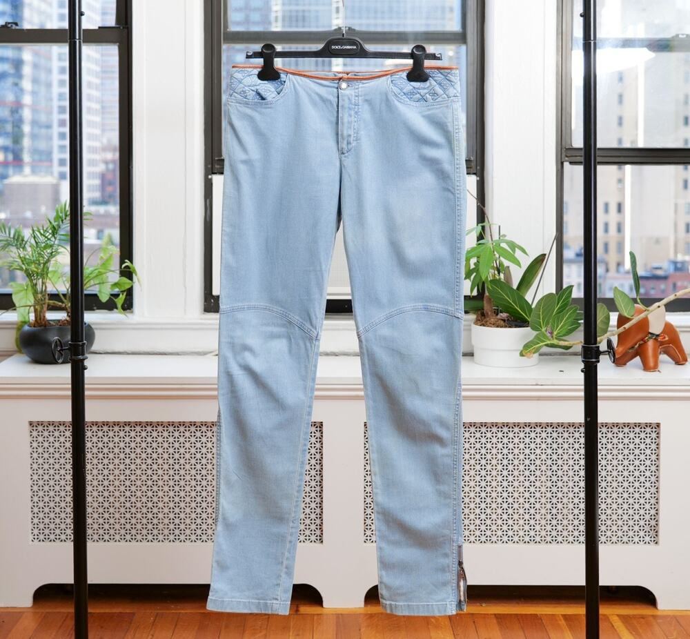 Louis Vuitton Light Blue Monogram Quilted Denim Ankle Zip Jeans (Size: 42)